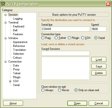 PuTTY configuration for IceBreaker